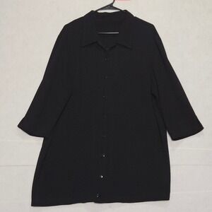 Womens Black Collared Button Front Long Sleeve Tunic Top size 2XL